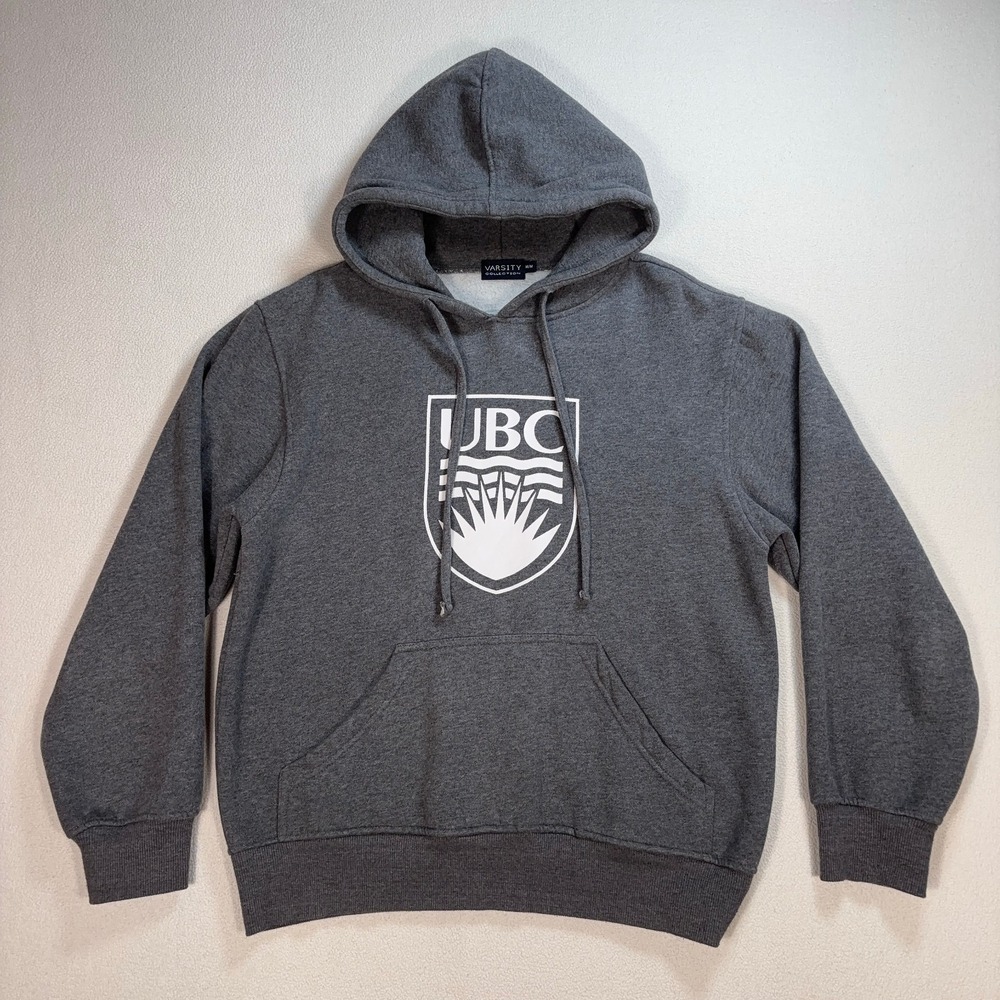 Varsity UBC Hoodie Men S/M* Gray University of British Columbia Logo Drawstring